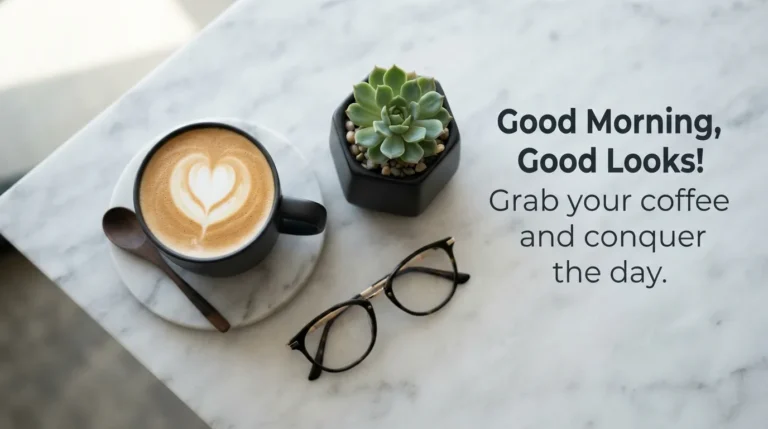 Modern good morning images new featuring a minimalist coffee cup and positive quote.