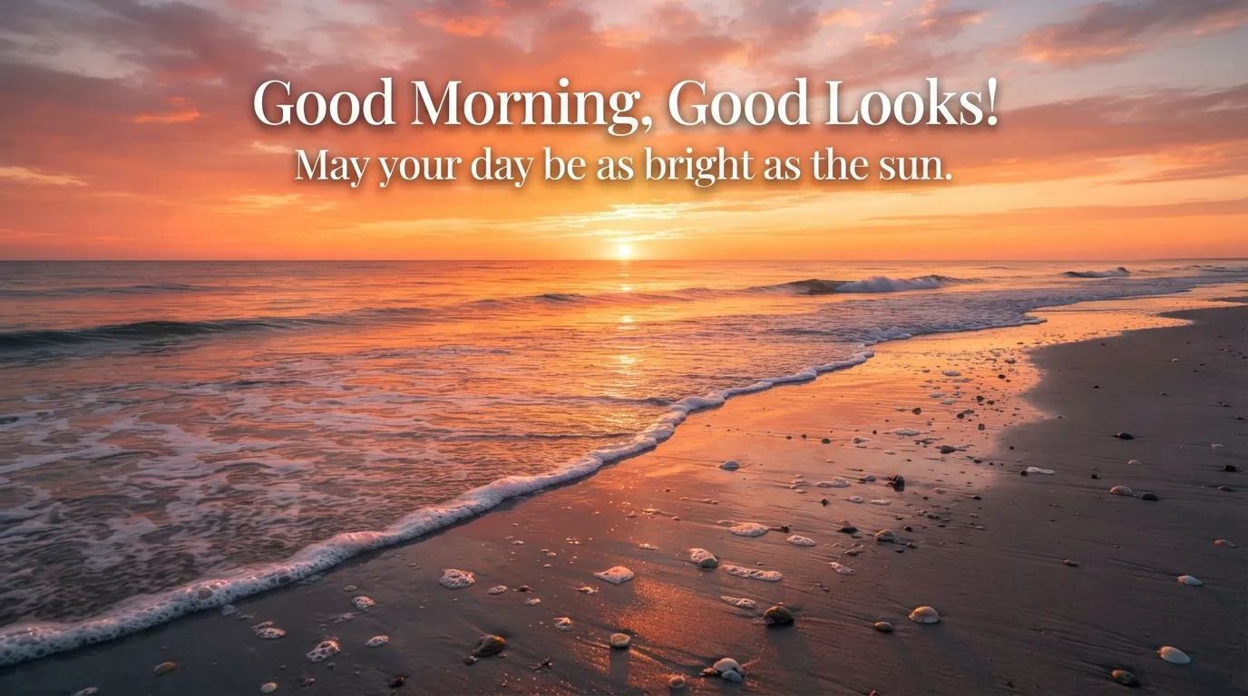 Ocean beach sunrise view with romantic morning wishes.