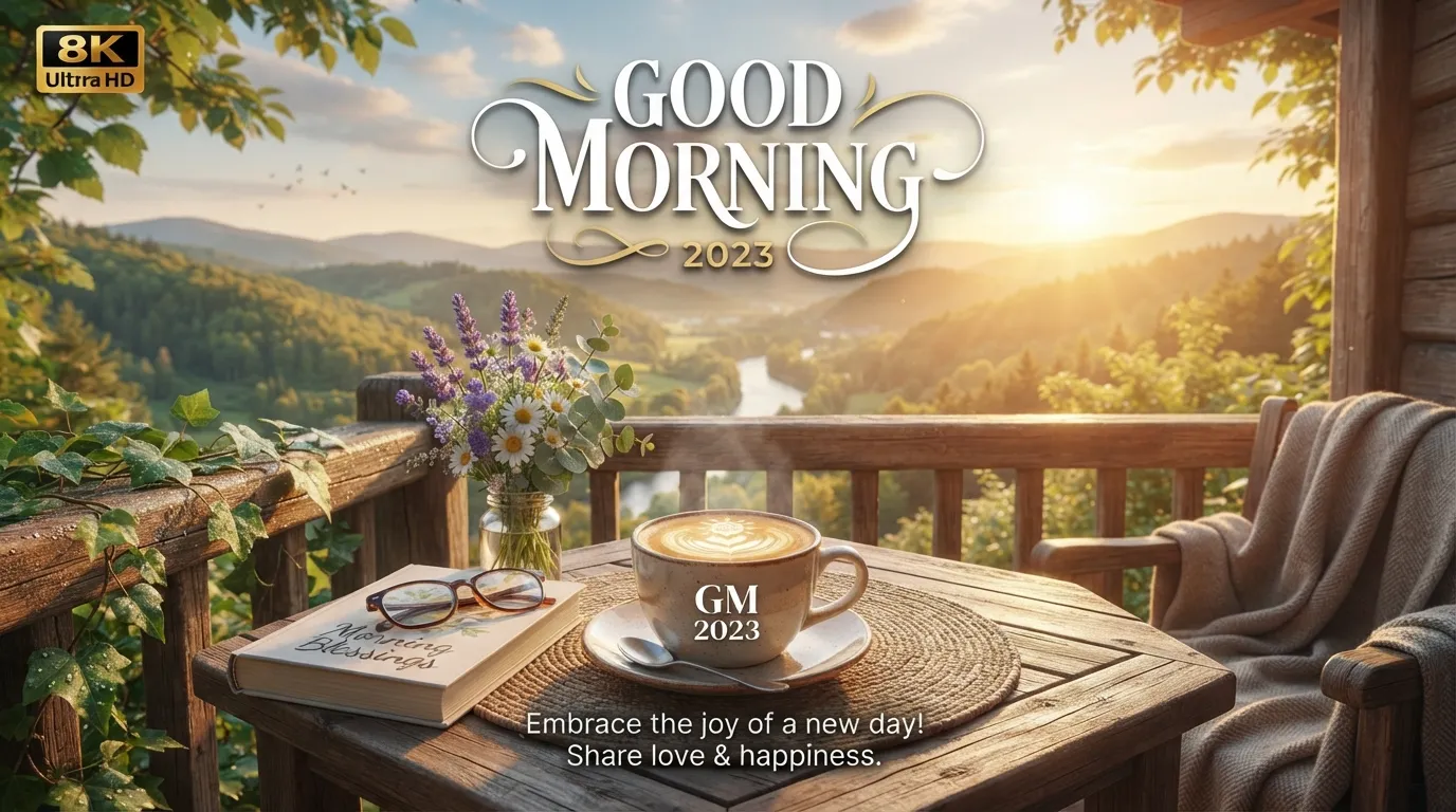 A beautiful and fresh good morning image from the new 2023 collection featuring a scenic sunrise.