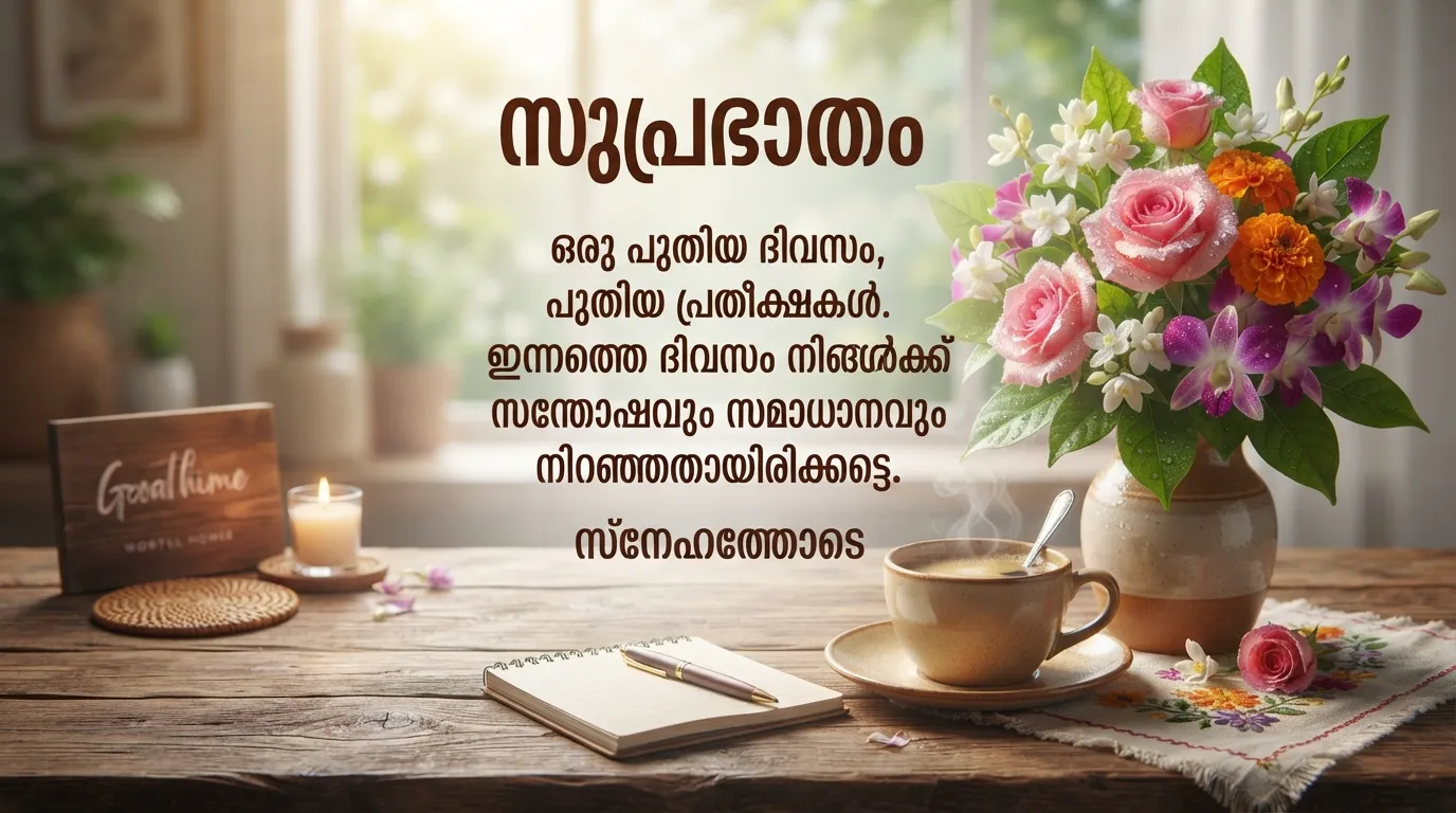 Beautiful good morning images with Malayalam wishes and quotes.