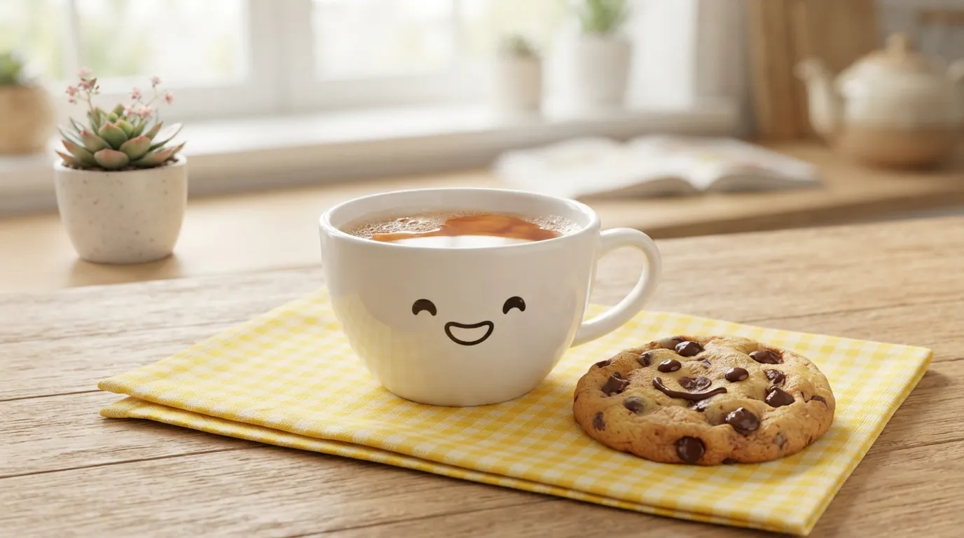 Smiling tea cup with a cookie for friend good morning images post