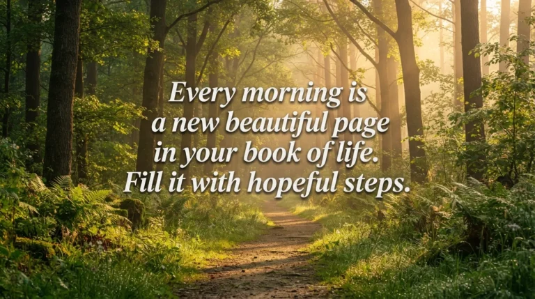 Thought good morning images showing a sunlit forest path with a motivational quote.