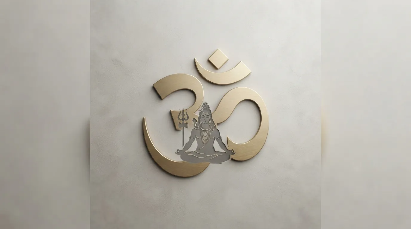 A minimalist design featuring the sacred Aum symbol with a subtle silhouette of Lord Shiva integrated within the design. *