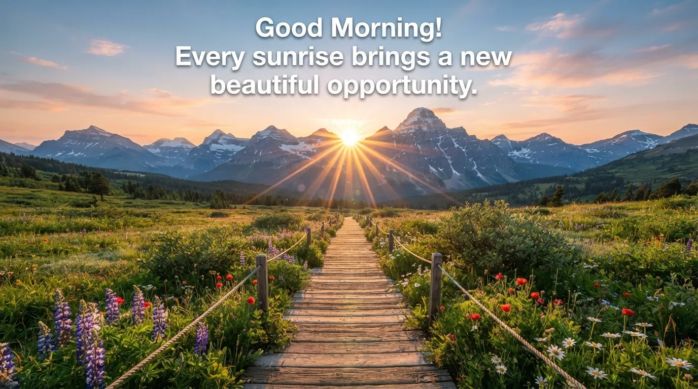 Special beautiful good morning images with a mountain path and bright morning sun.