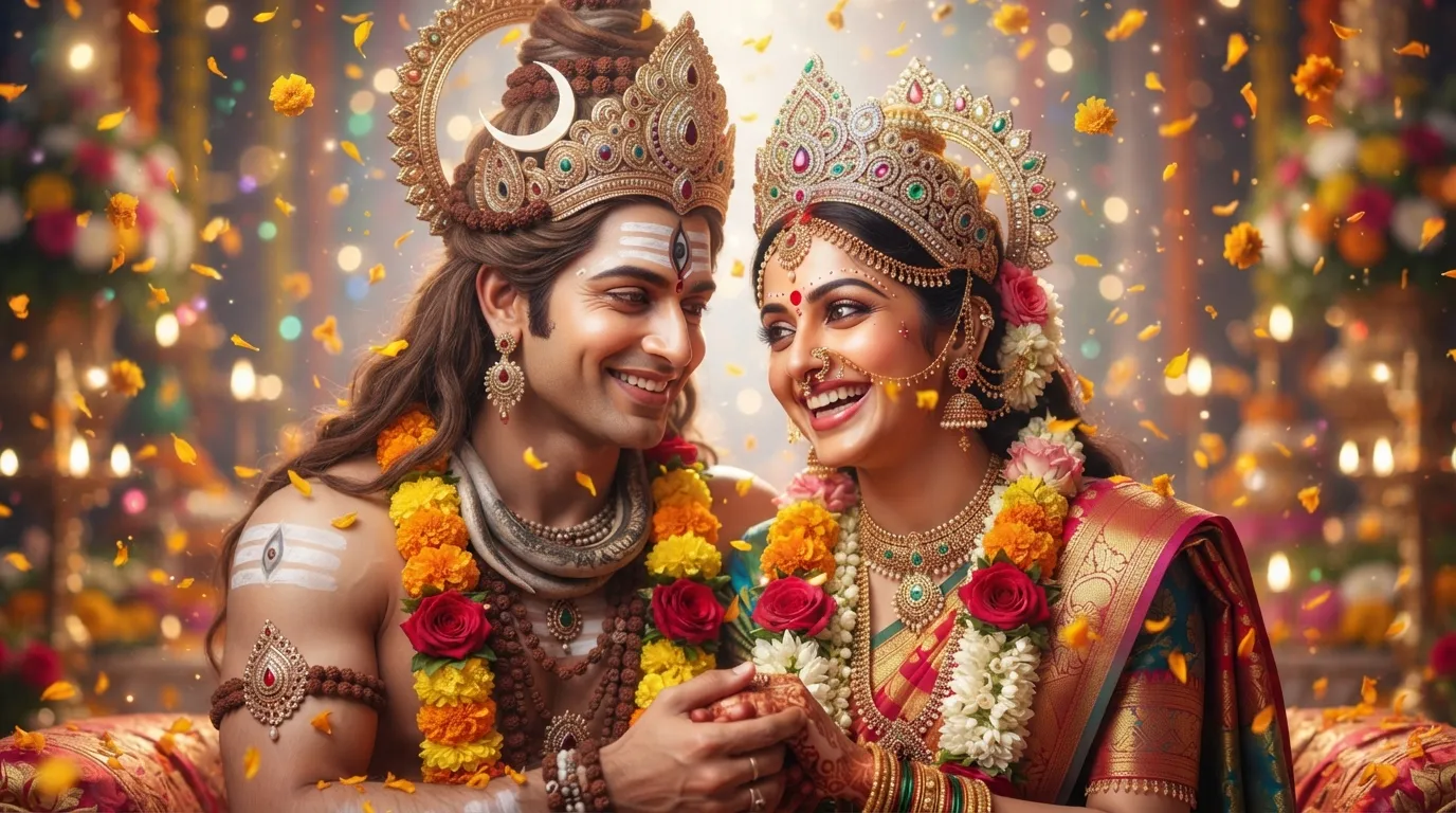 Happy Shiv Parvati images love capturing a joyful and celebratory divine moment.