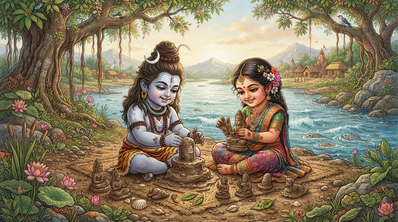 Child deities engaged in creative activity.