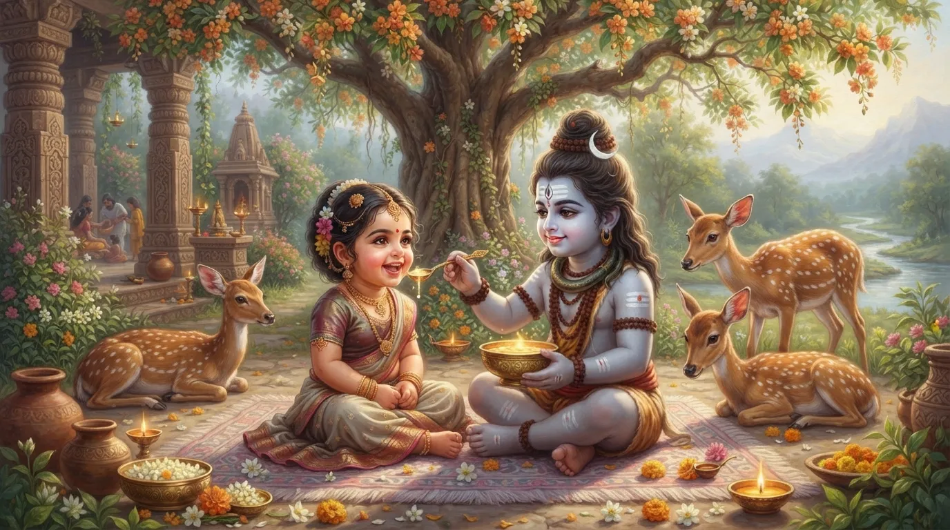 Child deities enjoying a moment of divine sustenance.