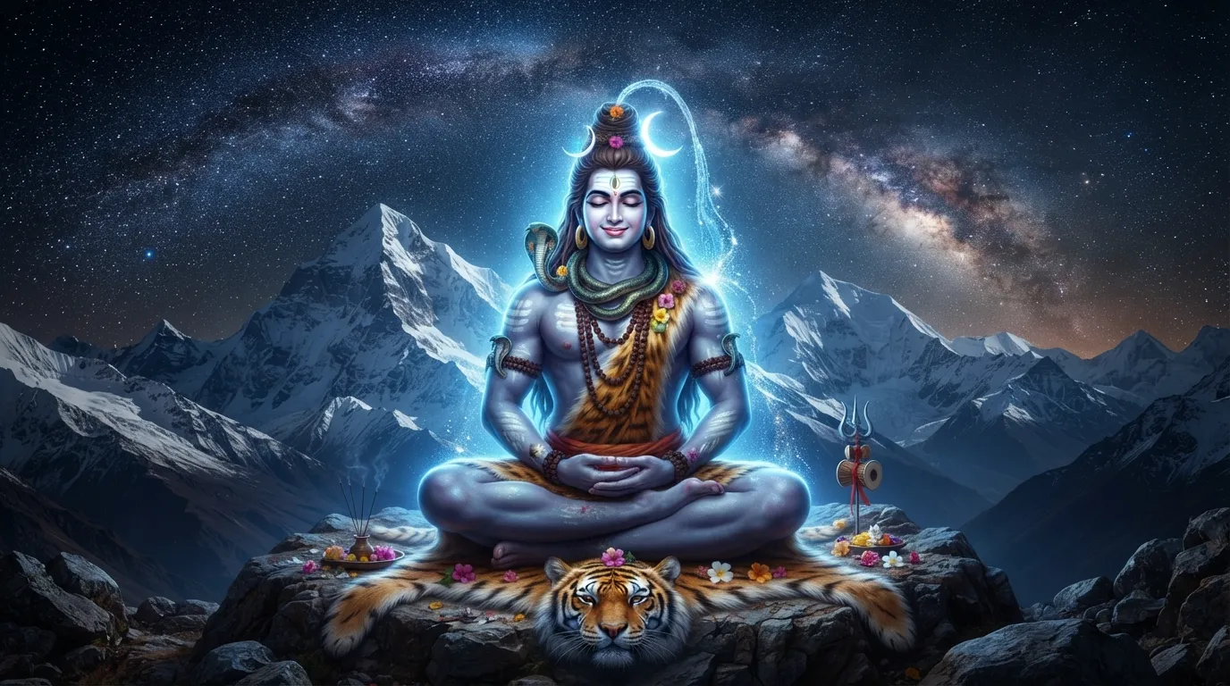 Bholenath photo hd wallpaper of Lord Shiva meditating in the snow-capped Himalayas.