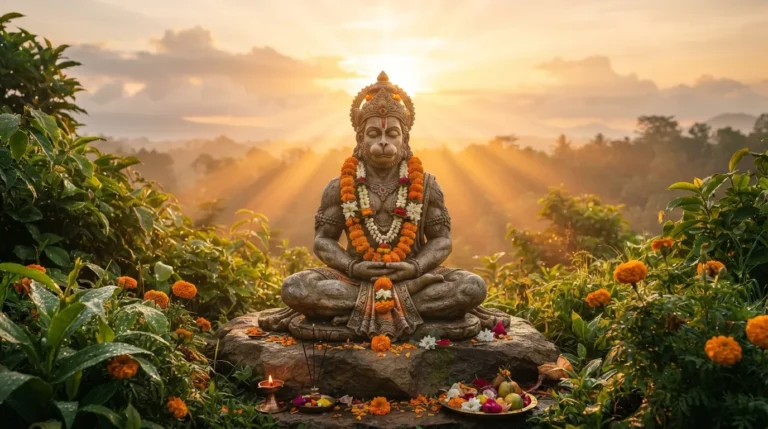 Divine Lord Hanuman blessing scene for Saturday good morning wishes