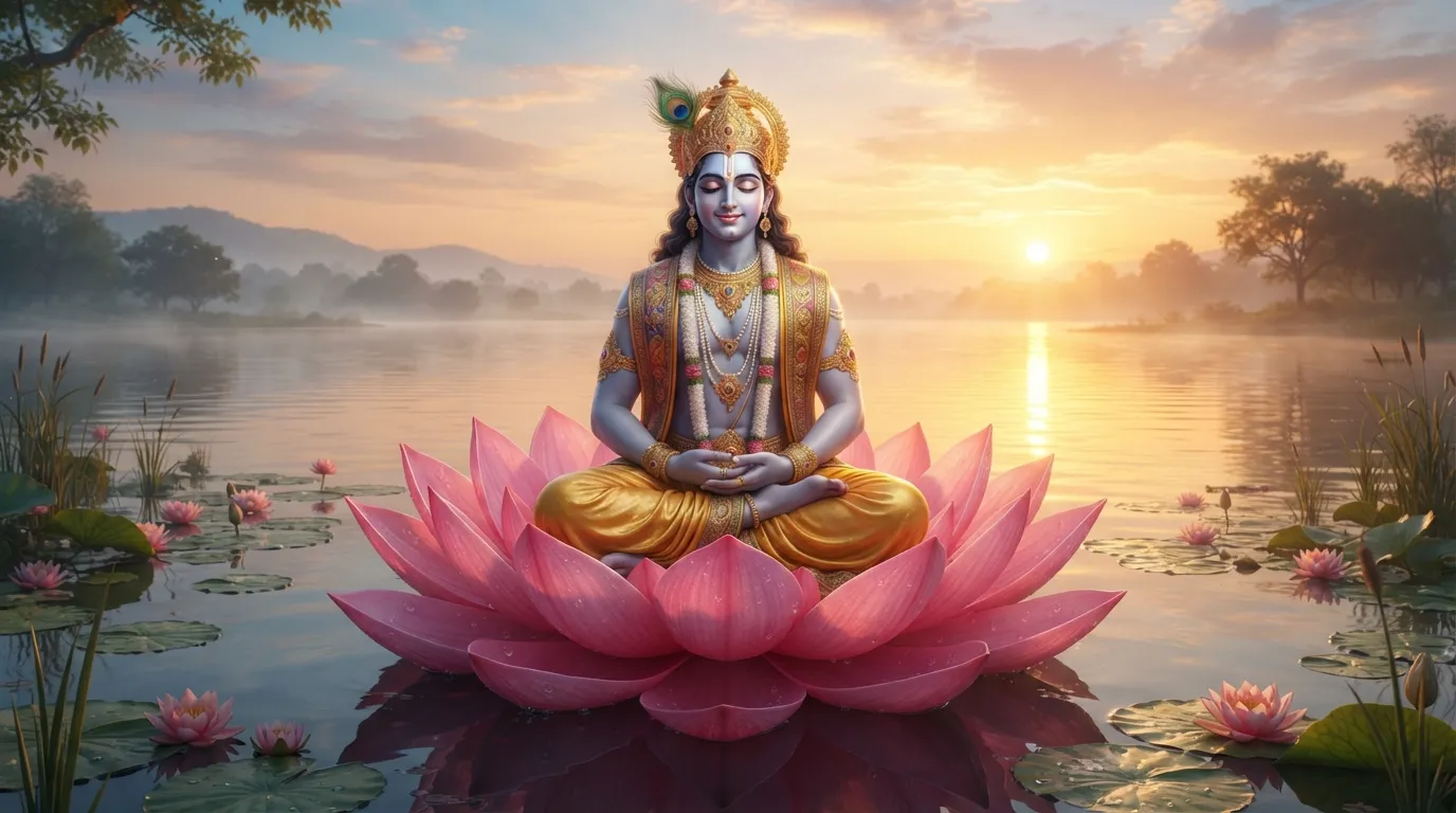 Lord Krishna Lotus Flower Sunrise Good Morning