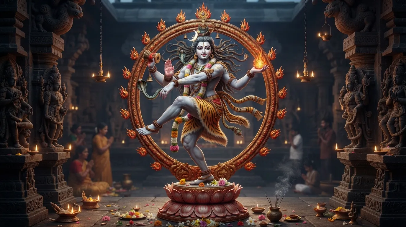 Lord Nataraja's hand pointing to his raised foot in Gaja Hasta Mudra.