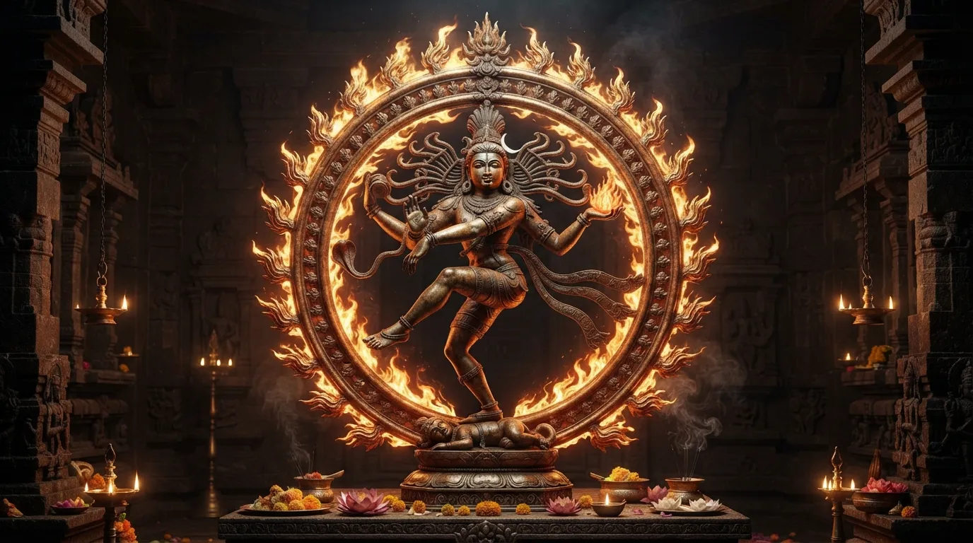 The glowing Prabha Mandala ring of fire around Lord Nataraja.