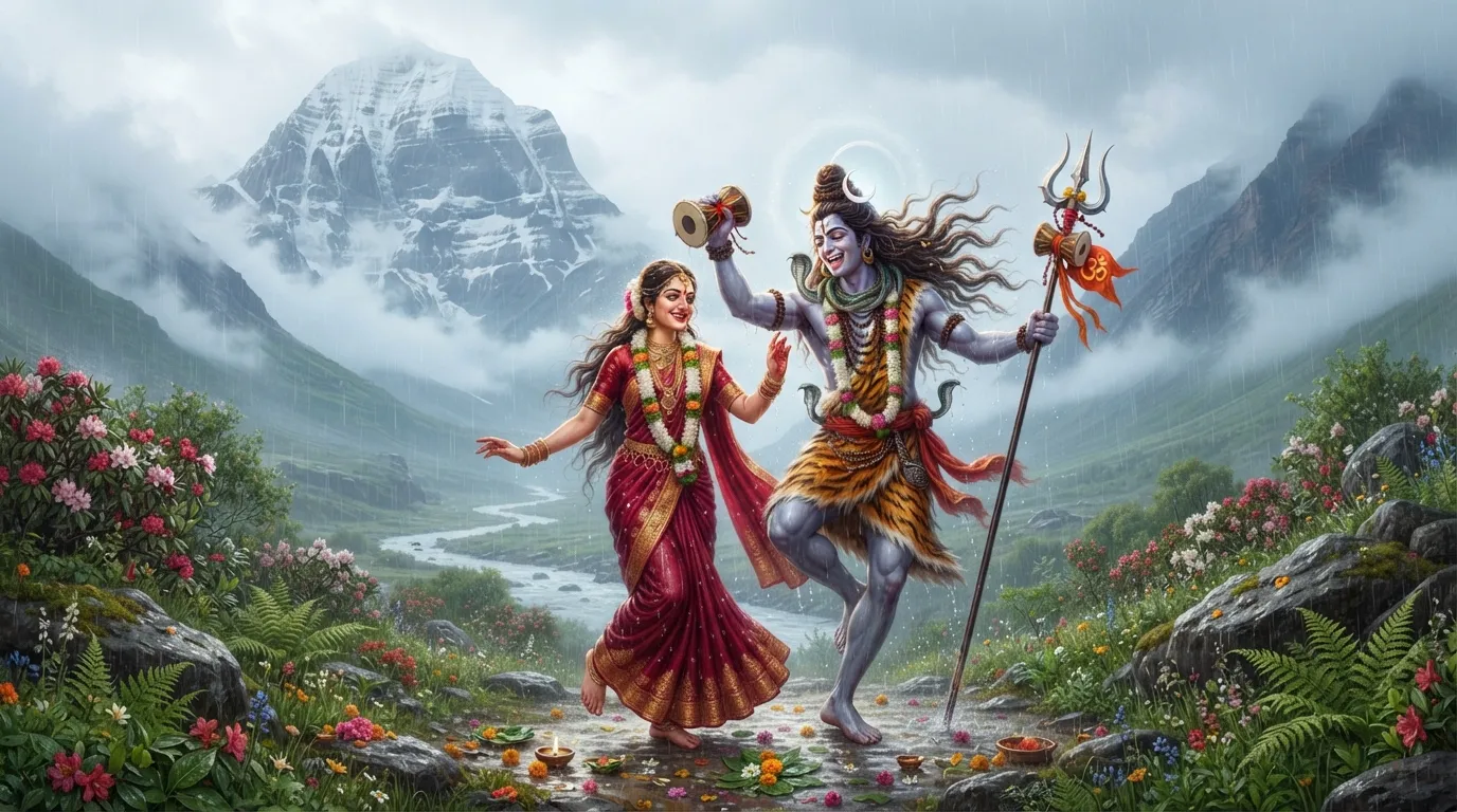 Shiv Parvati Sawan images showing cosmic dance in monsoon