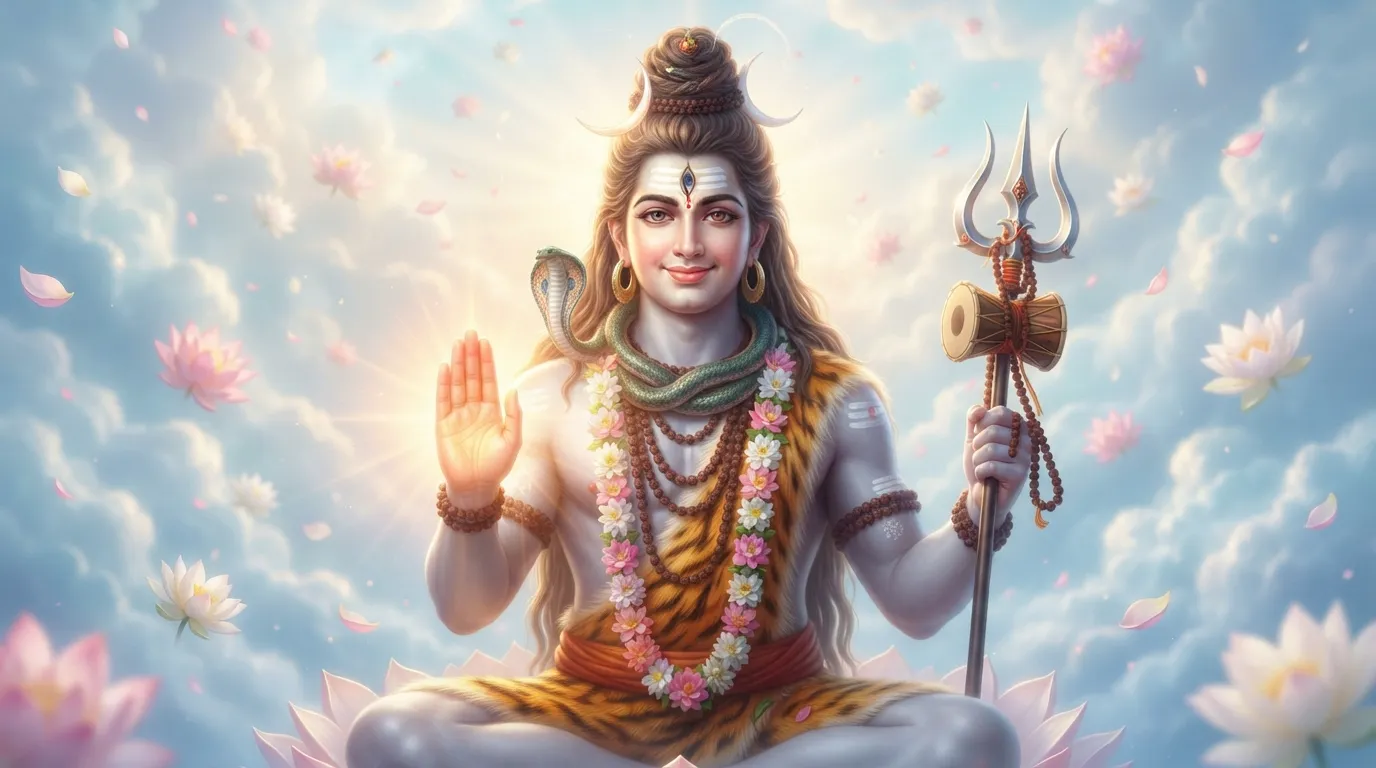 Lord Shiv Bholenath smiling and raising His hand in blessing pose wallpaper
