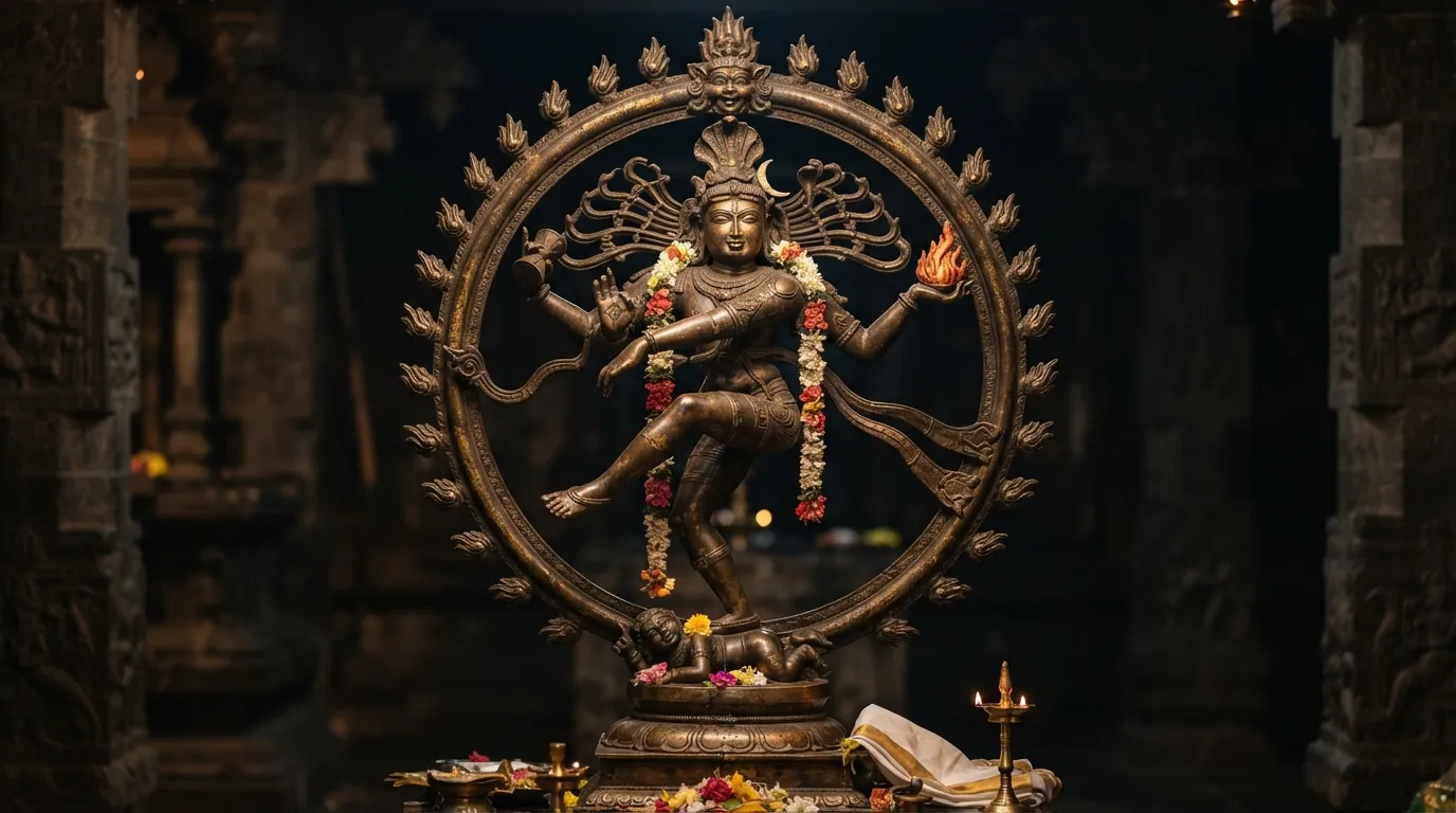Classic south indian bronze nataraja idol of lord shiva performing cosmic dance