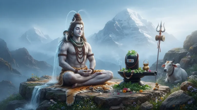 Shiv shankar with shivling image in deep meditation on Mount Kailash