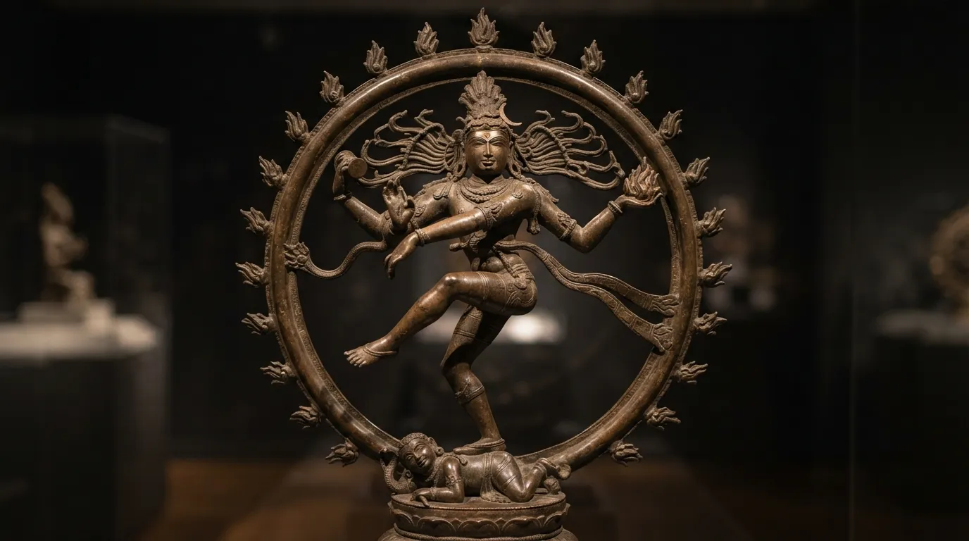 Cosmic shiva nataraja images with colorful space nebula and stars background.