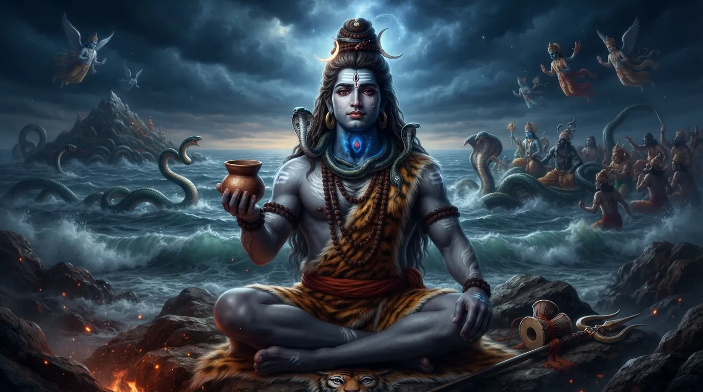 Bholenath ka photo hd quality mein Neelkanth avatar mein halahal vish peete hue