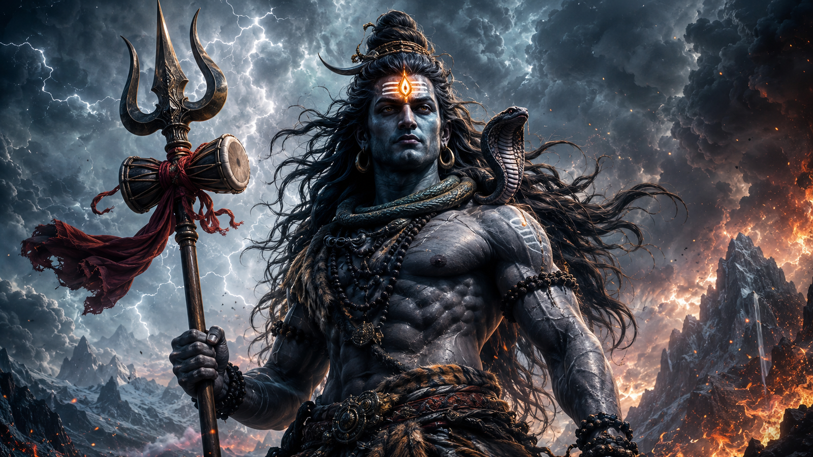 Angry Lord Shiv Bholenath Rudra avatar with glowing third eye holding Trishul