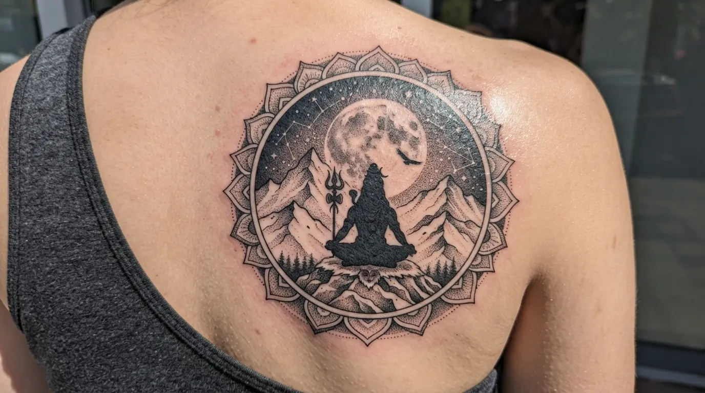 Lord Shiva silhouette on Mount Kailash bholenath tattoo photo