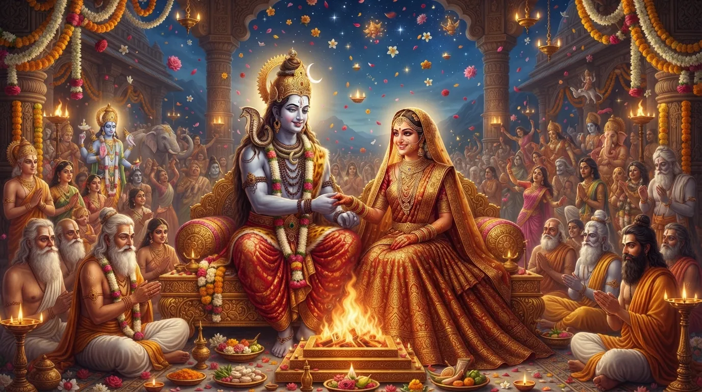 Beautiful historical image of the grand Shiv Parvati wedding ceremony.