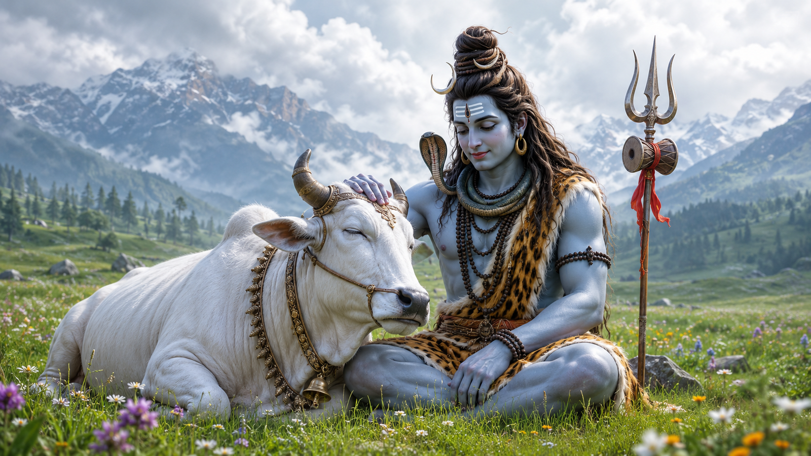 Unique Bholenath photo showing a peaceful moment between Shiva and his mount Nandi