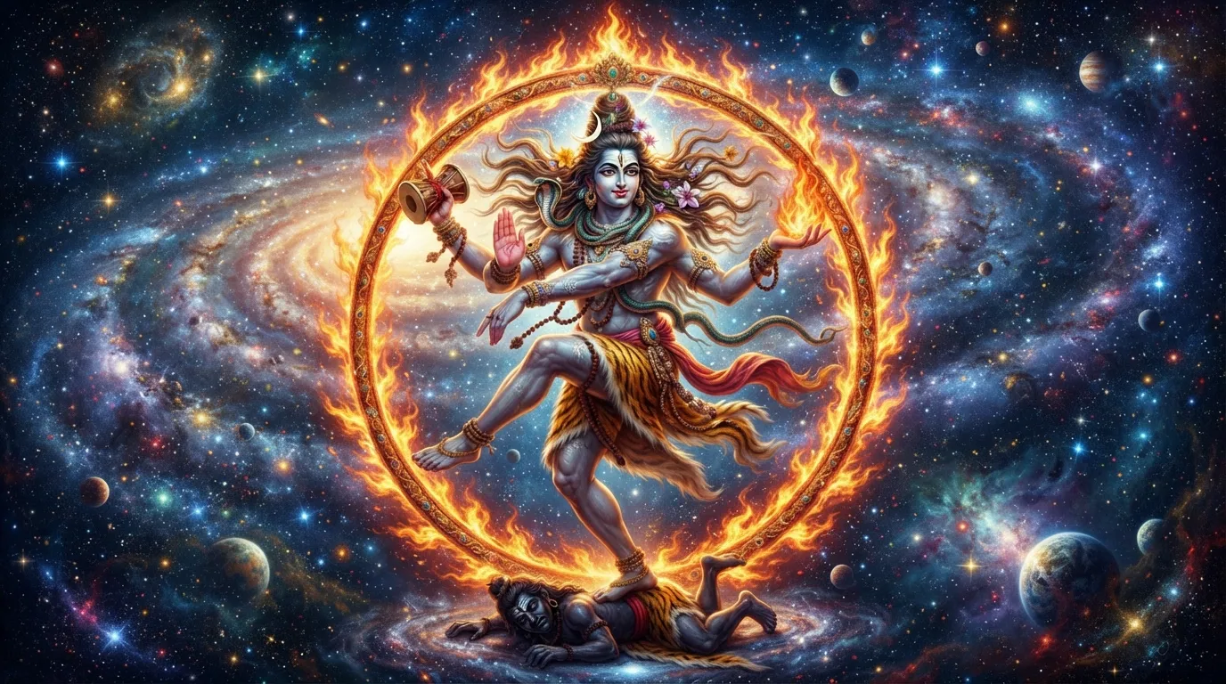 A dynamic 4K ultra HD image of Lord Shiva in his Nataraja form, performing the cosmic dance of destruction and creation.