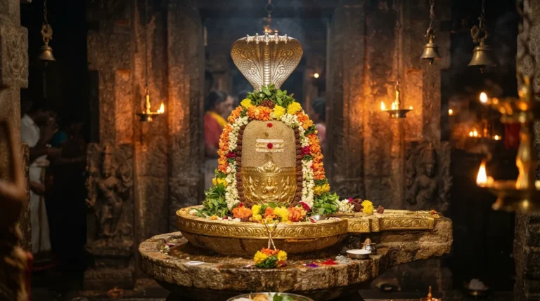 Sacred Ramalingam Shivling made of sand by Goddess Sita inside the Rameshwaram Temple Karpagragam.