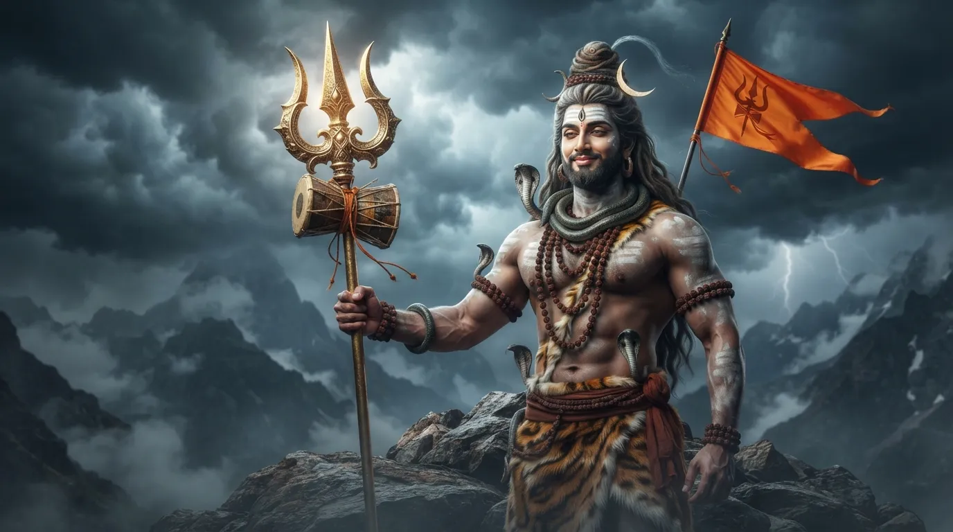 Majestic Lord Shiva holding Trishul with Damru Jai Bholenath photo wallpaper