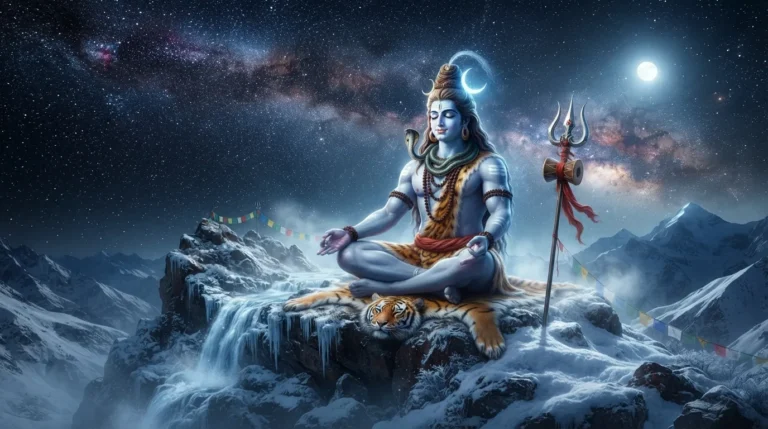 Lord Shiva meditating peacefully in snow-covered Himalayan mountains, Mahadev hd wallpaper 4k