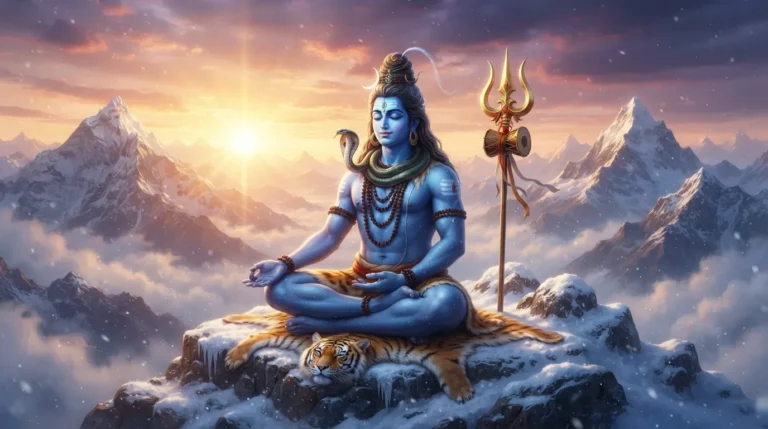 Lord Shiva meditating in deep samadhi on Mount Kailash, Mahadev wallpaper HD 4K phone background.