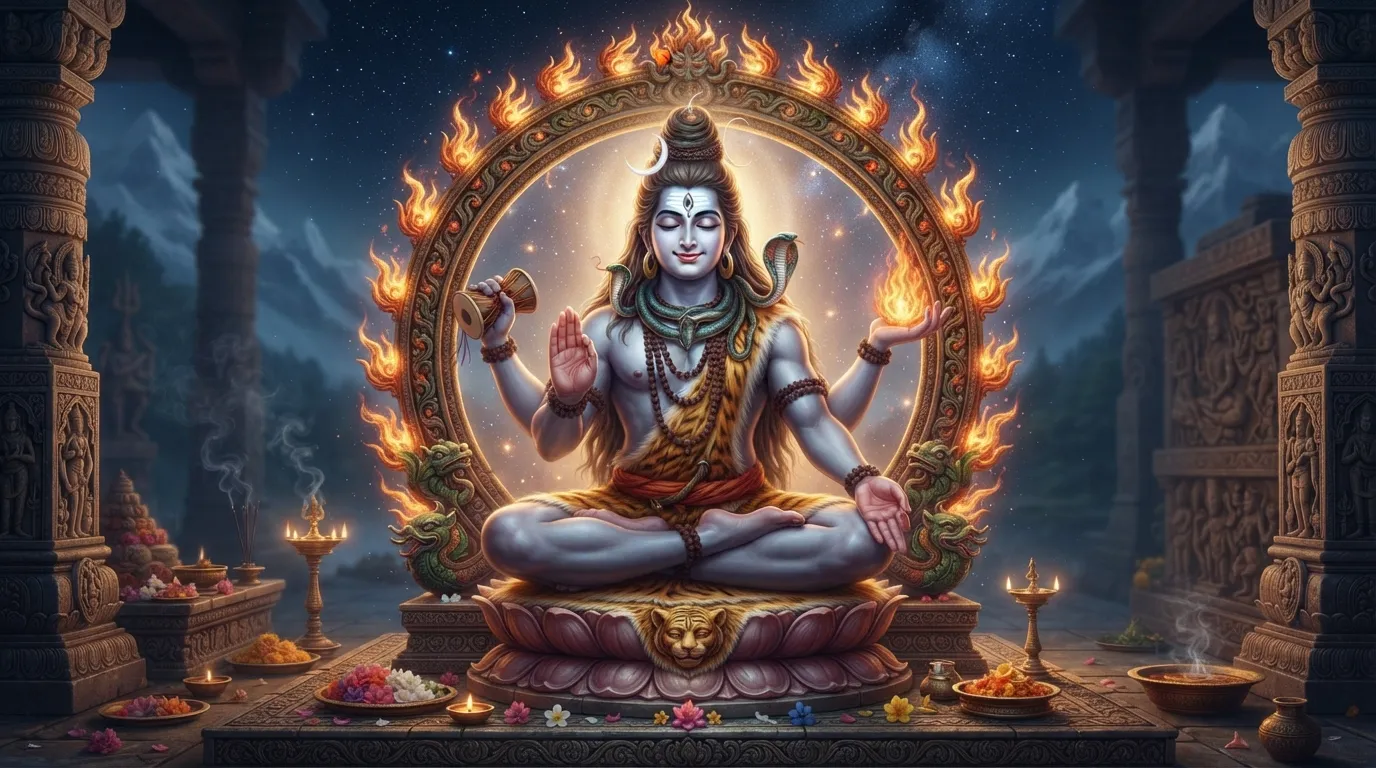 An image of Lord Shiva Nataraja, depicted in a meditative pose with a peaceful and serene expression.