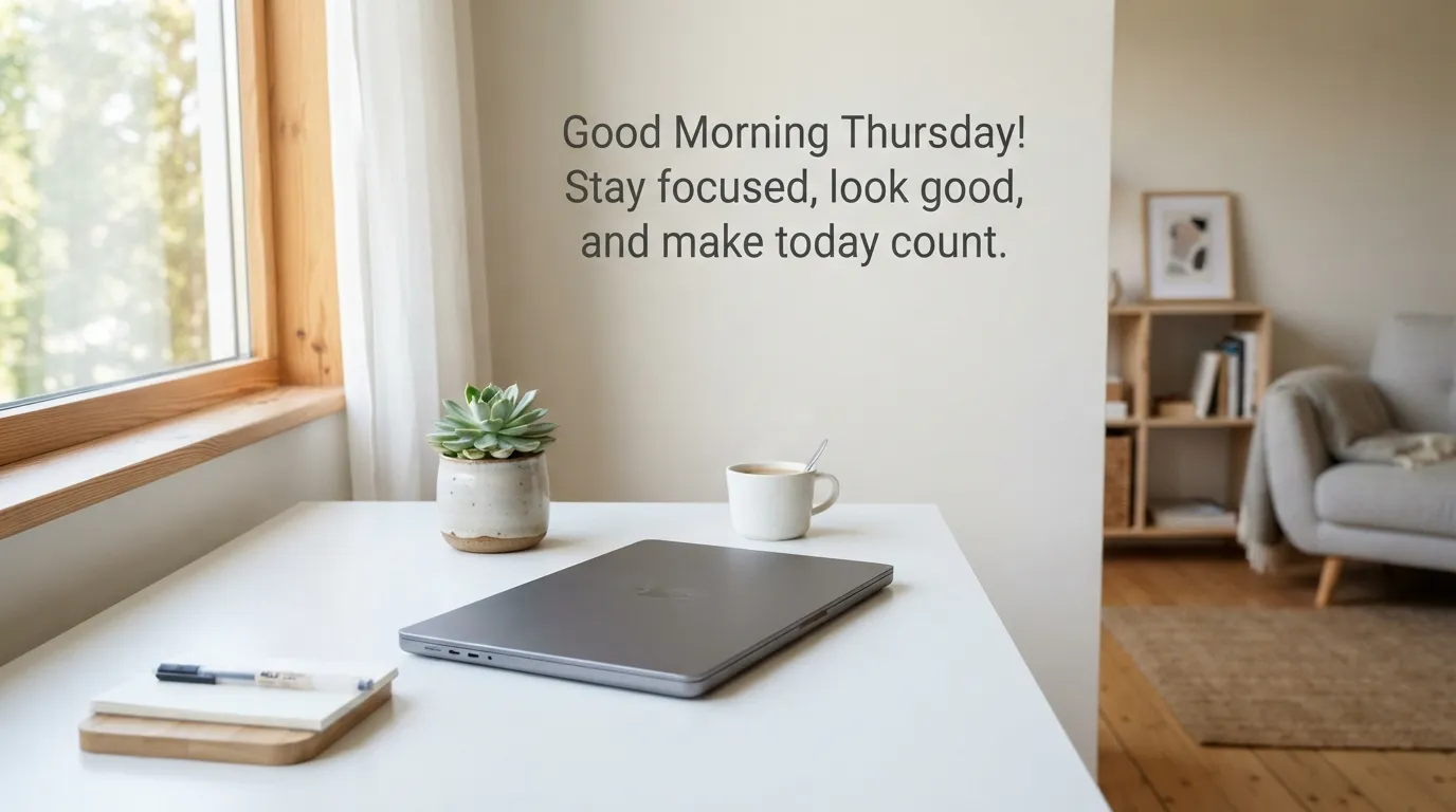 A clean white workspace with a laptop, green succulent plant, and a white mug.