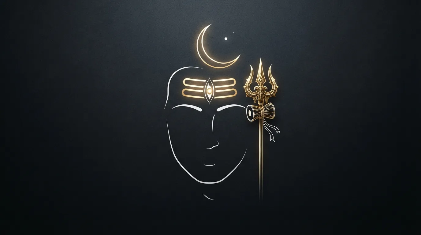Modern minimalist Bholenath photo hd wallpaper with line art and gold accents.