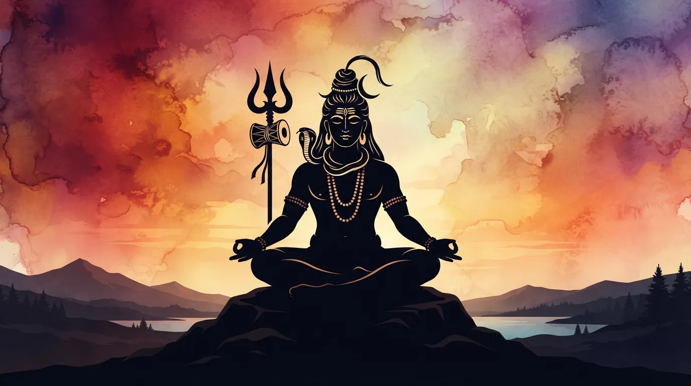 Minimalist vector silhouette of Lord Shiva against sunset Jai Bholenath photo