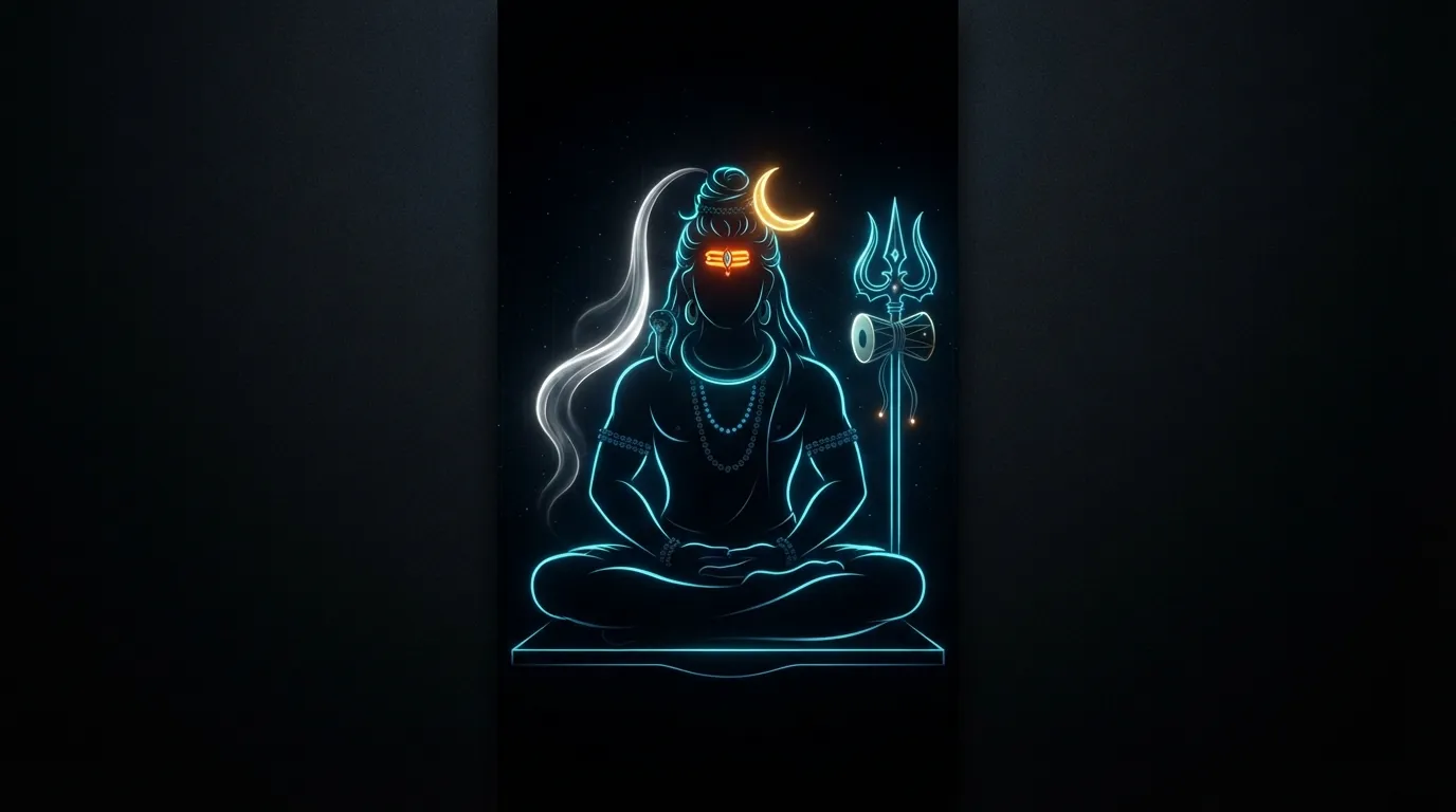 Minimalist vector silhouette of Lord Shiva with glowing glowing blue neon lines, Mahadev hd wallpaper 4k
