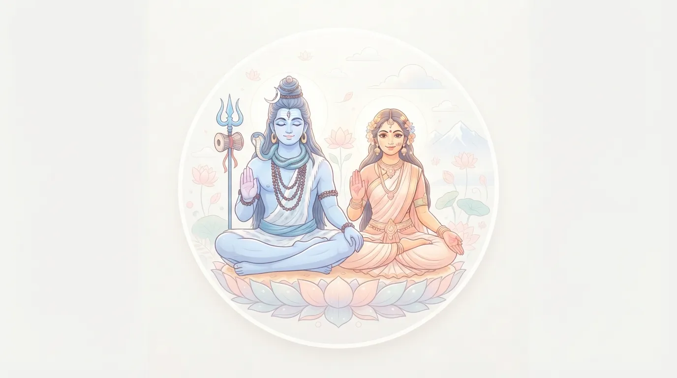 Minimalist digital art of Shiv Parvati in soft pastel colors for DP