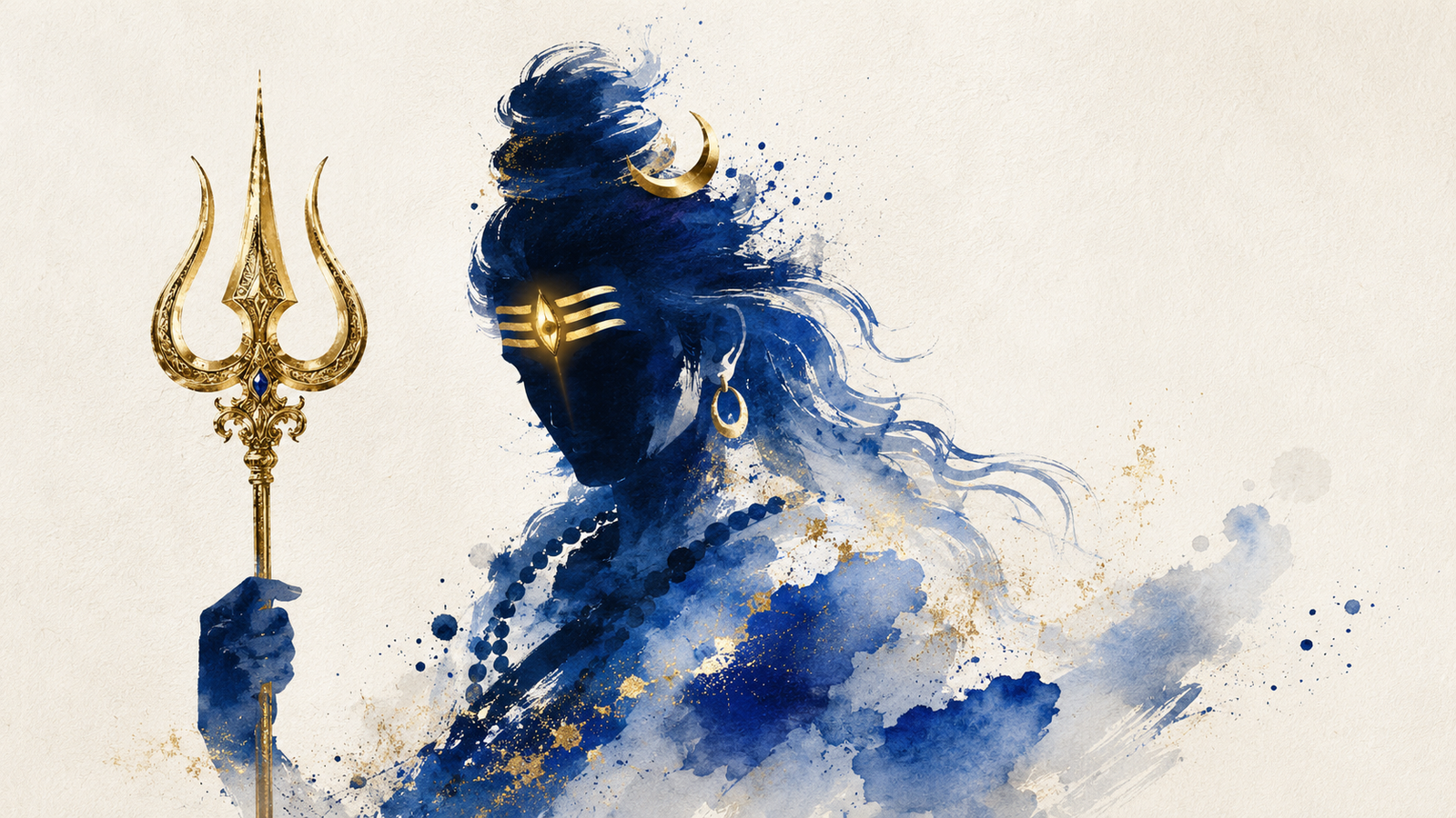 Unique Bholenath photo in a minimalist watercolor style showing a Trishul and Third Eye