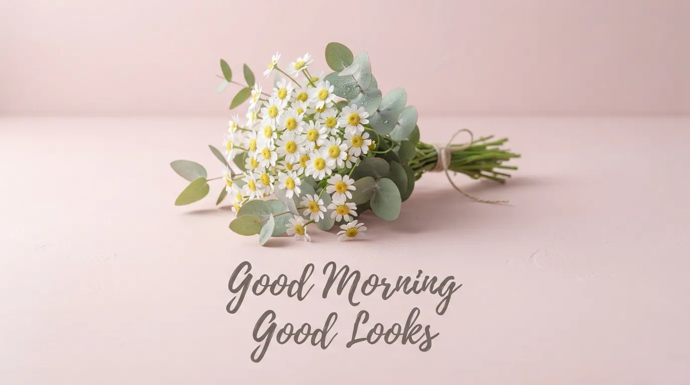 Elegant white flowers bouquet on a pastel background with morning wish.