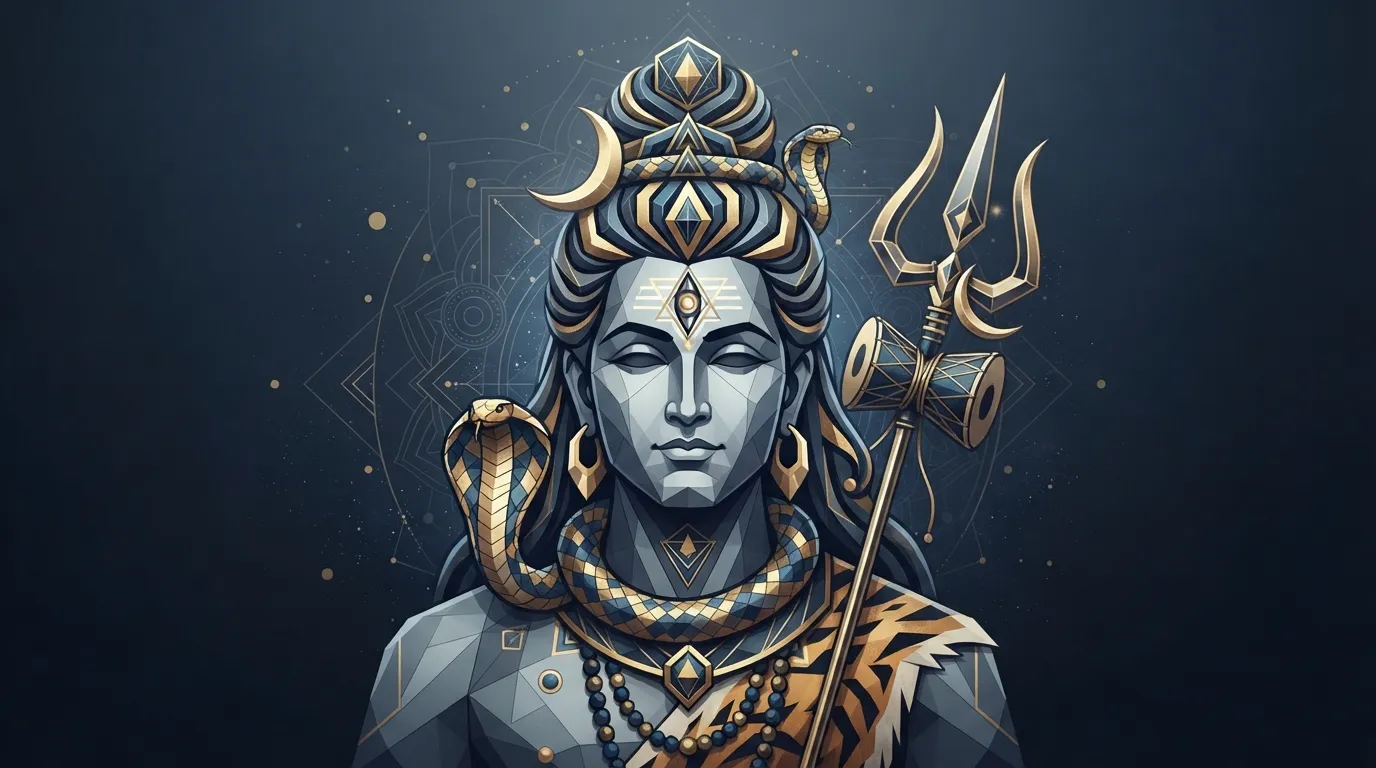 A stylized wallpaper photo Bholenath, using geometric shapes and clean lines for a modern look.