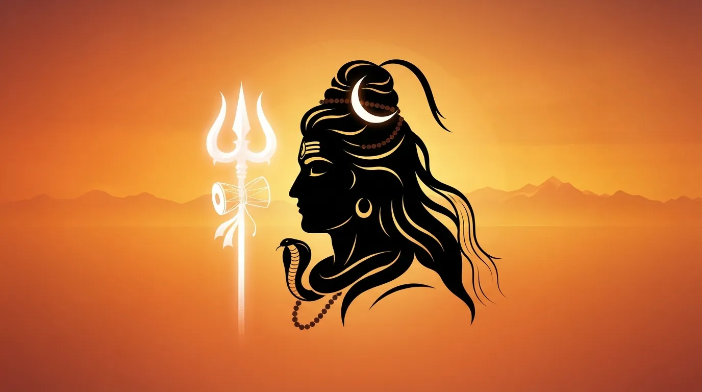 Minimalist design bholenath ke photos silhouette with orange background