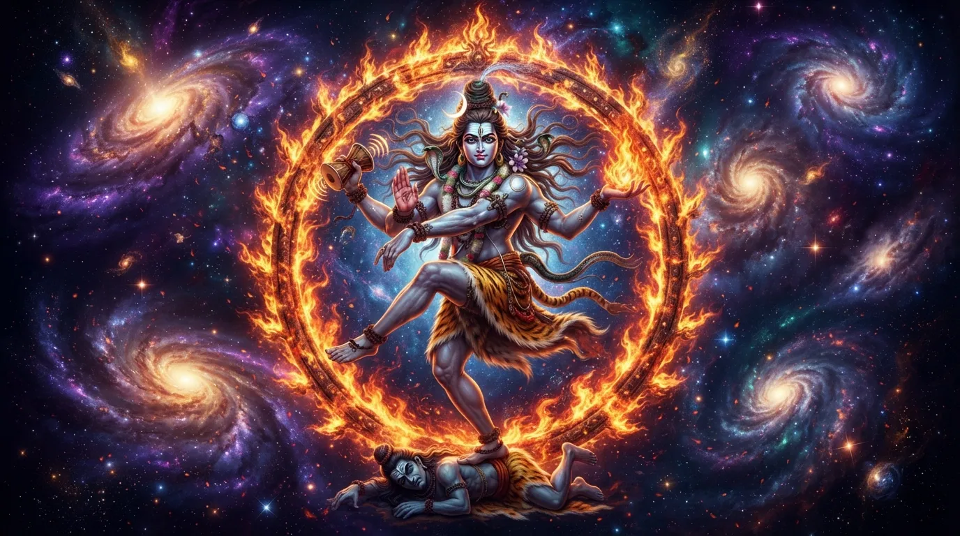 Lord Shiva performing the cosmic Tandava dance in vibrant HD 4K colors.