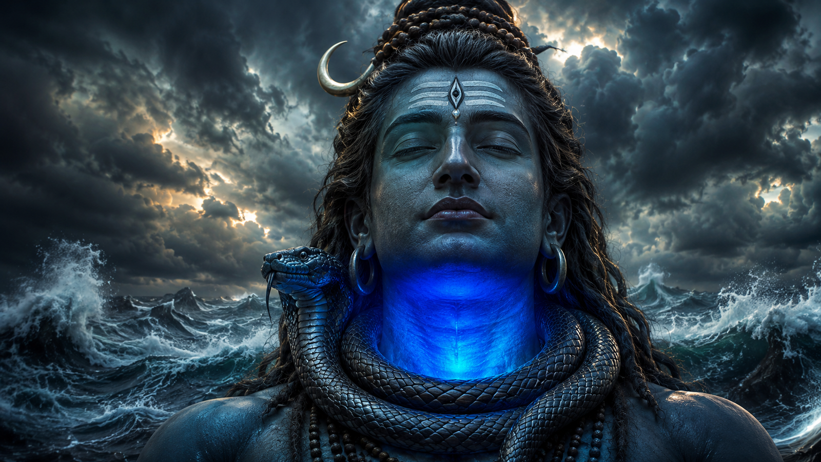 Unique Bholenath photo showcasing the glowing blue throat of Neelkanth Mahadev
