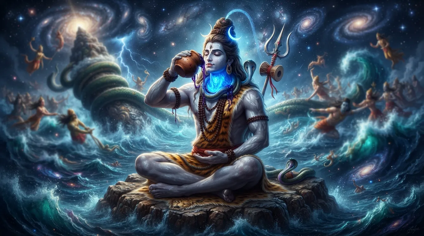 Lord Shiv Bholenath drinking the Halahal poison during Samudra Manthan Neelkanth photo