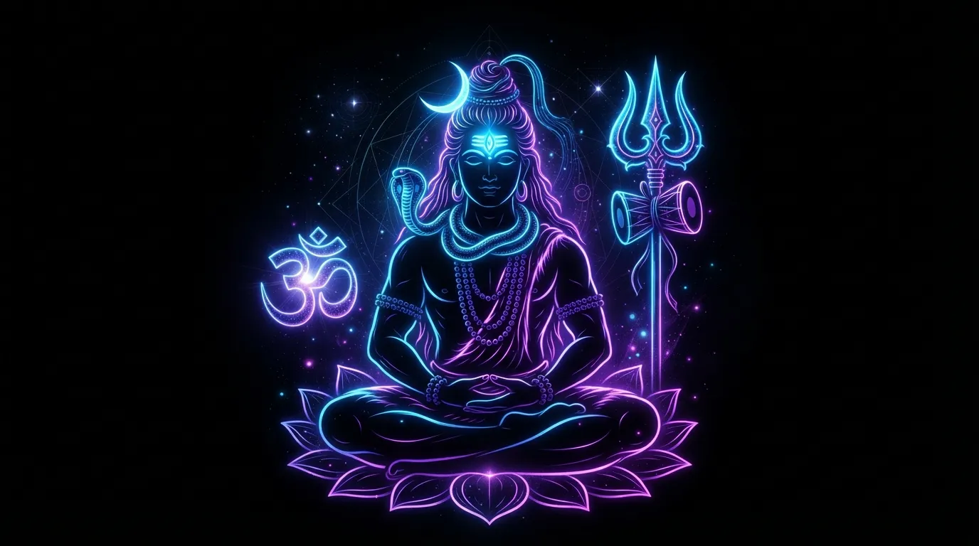 Modern neon style abstract art of Lord Shiva Jai Bholenath photo