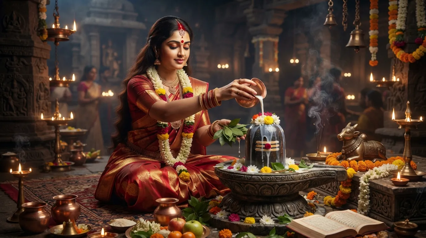 Devotional Shiv Parvati Shivratri images showing Shiva Lingam puja.