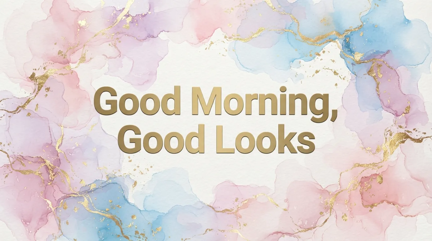 Abstract pastel watercolor splashes in pink and gold with modern typography.