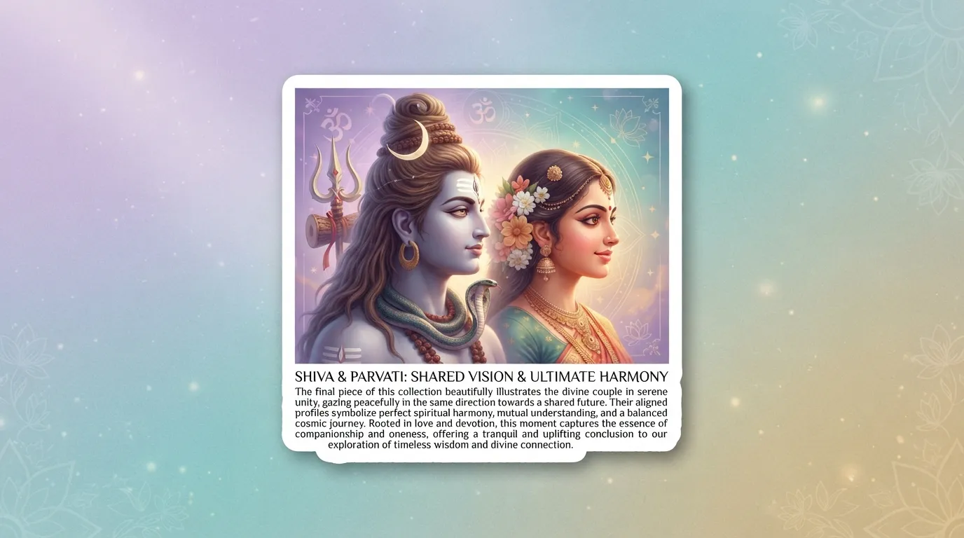 Simple sticker illustration depicting a peaceful side profile of Shiva and Parvati in harmony.