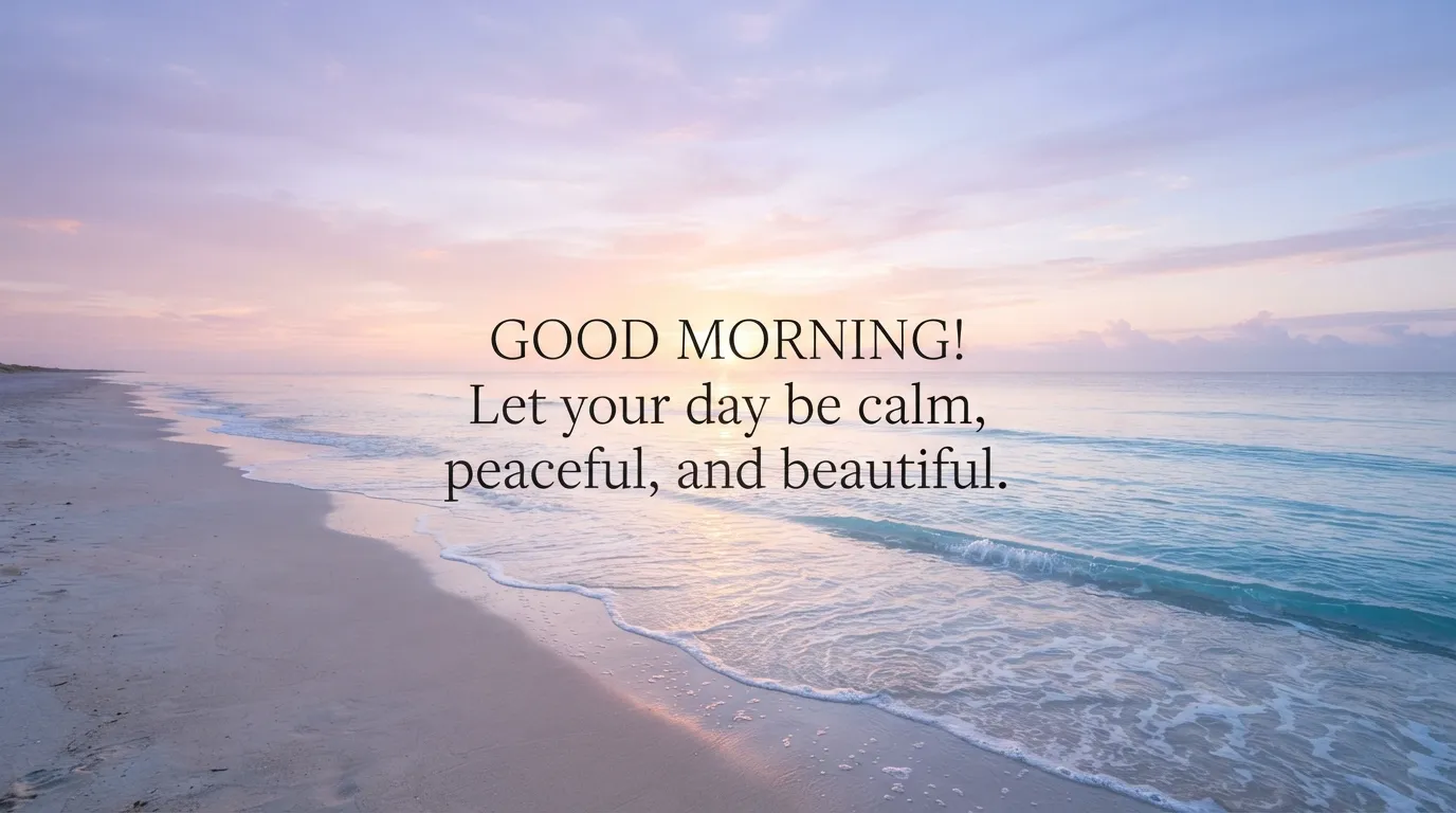 Special beautiful good morning images showing a peaceful beach and calm ocean at sunrise.