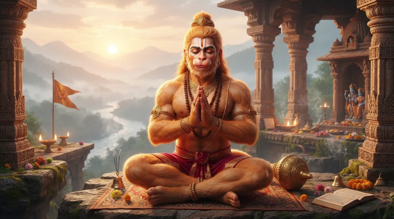 Lord Hanuman on mountain sunrise good morning images god hd